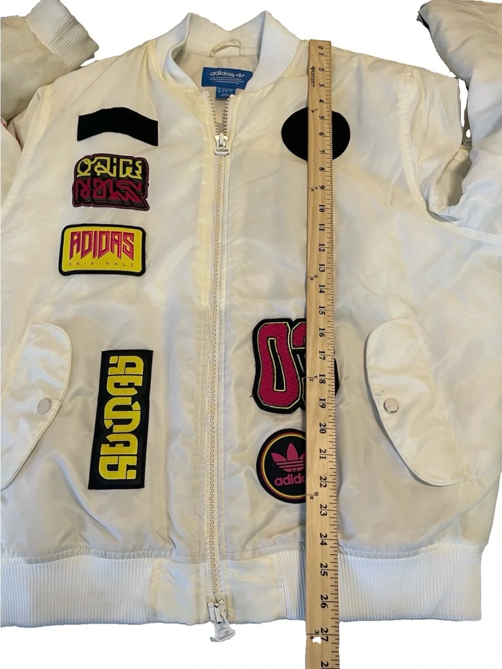 Adidas Bomber Jacket Mens Large Padded Patches Model BR7149 White